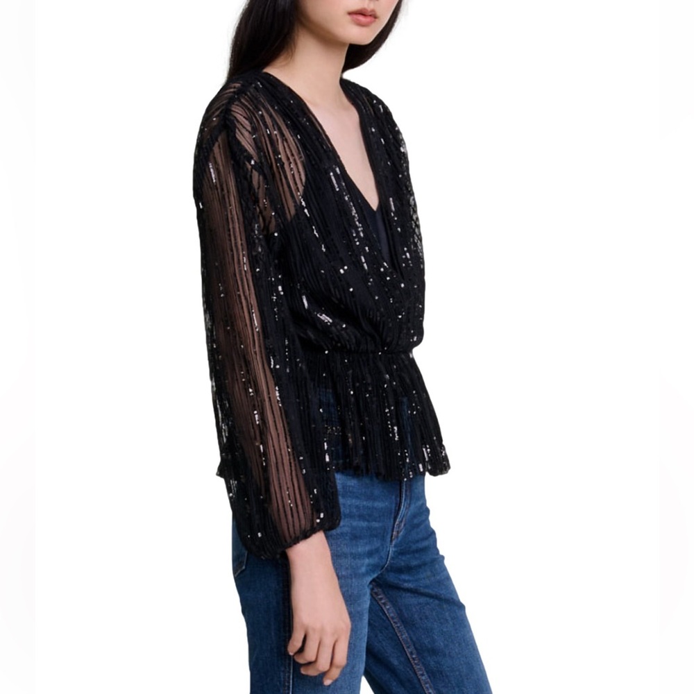 NWT Maje Levinou Sheer Top With Mini Sequins—missing camisole - Picture 3 of 13